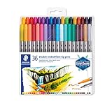 STAEDTLER Doppelfasermaler, zwei Spitzen für schmale und breite Linien, Klarfaltetui mit 36 leuchtenden Farben, 3200 TB36
