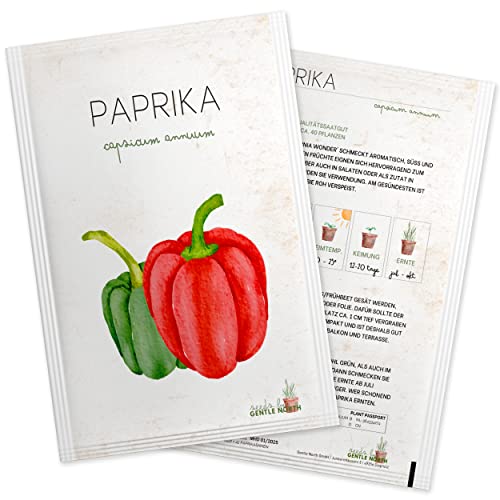 Paprika Samen - Hochwertige Gemüse Samen für ca. 40 Pflanzen im Gemüsegarten - Samenfestes Saatgut in Samentütchen für die Anzucht Zuhause, auf dem Balkon oder im Garten