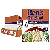 BEN’S ORIGINAL Original Langkorn Reis, 10 Minuten Kochbeutel, 12 Packungen (12 x 500g)