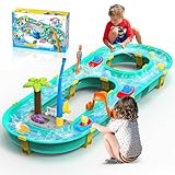 Gerbala Wassertisch Spielzeug für Jungen und Mädchen 3+ Jahr, Wasserbahn Kinder Draußen mit 6 Tierfiguren, 2 Booten und Angelrute, Wassertisch Kinder Outdoor für Balkon, Sandstrand, Wiesen