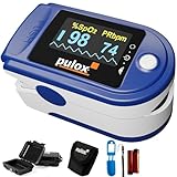 Pulsoximeter Pulox PO-200 Set in Blau zur Messung von Sauerstoffsättigung, Puls und PI am Finger inkl. Hardcase, Schutzhülle, Batterien und Trageband