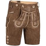 PAULGOS Herren Trachten Lederhose HK2 + Träger, Echtes Leder, Größe 50, Hellbraun