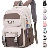 KESUDE Schulrucksack Mädchen Teenager, Groß Schul Rucksack Multi-Tasche Wasserdicht Schulranzen Rucksack Daypacks Backpack School bag Schultasche für Mädchen Damen, Kaffee