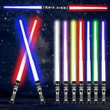 4 Stück Laserschwert Kinder, Duell Lichtschwerter, 2 in 1 Lichtschwert, Lightsaber zum Zusammenstecken, RGB 7 Variable Farbe Laser Schwert, Lichtschwert Doppelklinge mit Soundeffekten