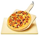 Pizzastein und Holz Pizzaschaufel Set, Transferschaufel, Servierwerkzeug, Pizza Werkzeug Set für Pizza, Kuchen, Brot, Kuchen, Kekse auf Ofen, BBQ Grill