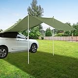 Auto Vorzelt Heckklappe, 300x200cm Wasserdicht Sonnensegel, Auto Zelt Camping Sonnendach Heckklappenzelt mit UV Schutz, Auto Dachzelt für PKW SUV-Modelle, Camper, Campingbus (Armeegrün)