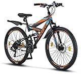 Licorne Bike Strong D Premium Mountainbike in 26 Zoll - Fahrrad für Jungen, Mädchen, Damen und Herren - Scheibenbremse vorne und hinten-Shimano 21 Gang-Schaltung-Vollfederung
