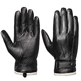 Acdyion Herren Winter Lederhandschuhe Touchscreen geeignet Wollfutter Handschuhe aus Echtleder, Schwarz, (M)