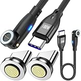 Xiatiaosann 9-poliges PD 100-W-Magnetladekabel, um 540° drehbares magnetisches Ladekabel vom Typ C auf Typ C mit LED-Leuchte zum Laden und zur Datenübertragung