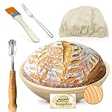 Gärkörbchen - Walfos® Rundes gärkorb zum brotbacken-Set, 100% natürlichem Rattan, inklusive Bäckermesser, Pinsel,Brot Gabel und Leinenbezug, ideal für Heim- und professionelle Backen-23cm