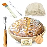 Gärkörbchen - Walfos® Rundes gärkorb zum brotbacken-Set, 100% natürlichem Rattan, inklusive Bäckermesser, Pinsel,Brot Gabel und Leinenbezug, ideal für Heim- und professionelle Backen-23cm