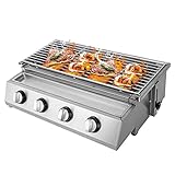 Shiyinge 4-Flammen Edelstahl Gasgriller Lpg Gasgrill GasbräTer Tischgrill Mit Abnehmbarer Grill Rauchfreie Seitenkocher HöHenverstellbar KombibräTer FüR Camping Garten Party Outdoor BBQ 58*40*20Cm