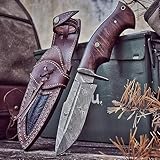BIGCAT ROAR Handmade Damaskus Jagdmesser - feste Klinge Jagdmesser mit Scheide und Walnussholz Griff - 25.4 cm EDC Skinning Knife - Beast Hunter