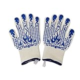 Hitzebeständige Ofenhandschuhe hitzebeständiger Handschuh BBQ Beweis 11 Zoll 1472℉ Grill Handschuh Hitze Beweis Für Frauen Grillhandschuhe Geschenk Kochen Grillen Backen Schweißen (blau weiß)