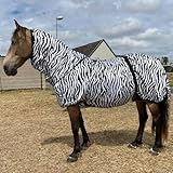 Ekzemerdecke Pferd Zebra mit Halsteil | elastische Einsätze, Bauchlatz & Schweiflatz | Insektenschutz Decke für Sommer | Atmungsaktiv (145)
