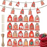 Botiniv Adventskalender-Leinentaschen-Set,Weihnachts-Leinentaschen | 24X Countdown-Kalender Jutebeutel mit Kordelzug | 24 Tage Weihnachtsbaum-Anhänger, Countdown-Ornamente für Süßigkeiten, Armbänder,