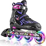 2PM SPORTS Verstellbar Inliner für Kinder, Leucht Inline Skates Rollschuhe für Damen/Herren (Violett M)