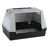 Ferplast Hundebox Auto Atlas CAR 100, Hundebox, Transportbox Hund, Doppelte Schiebeöffnung, Doppeltes Staufach, Praktische Tragegriffe, Abtropfmatte, Max. 40 kg, 100 x 60 x H 66 cm