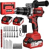 21V Akkuschrauber mit Schlagbohrfunktion - SundpeyPRO 120 Nm Bürstenloser Akku Bohrmaschine Set mit 2 x 4000mAh Akkus, 20+3 Drehmomentstufen Akku Bohrschrauber, 13mm Bohrfutter, 2-Gang, LED