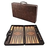 Backgammon Koffer, Tavla, Medium, Reisespiele, Tric Trac, Kunstleder, 44 x 27 cm, Weiß,schwarz,braun,hellbraun