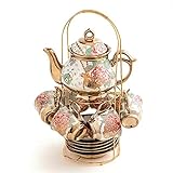 Gold Plated Red Rose Ceramic Tea Set, Vintage Tea Set with Teapot, Beautiful Tea Set Coffee Serving 6 People (gilded rose L)