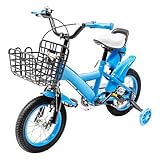 MEELRYD 12 Zoll Kinderfahrrad für Mädchen und Jungen, Fahrrad für Kinder mit Korb & Stützrädern ab 2-4 Jahren Einstellbar Fahrrad (Blau)