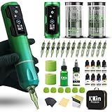 INKin Tattoo Maschine Set, CL4 Kabelloser Tattoo Set anfänger mit Zweiten 1800mAh Akku Stromversorgung, 4.0 Hublänge Rotations Tattoo Pen mit Tattoo Nadeln Set und Tattoo ink für Tattoo Künstler