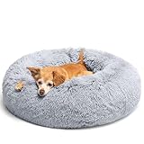 LUOJINYI Hundebett Flauschig, Hundekissen Rund Haustierbett Donut Katzenbett Waschbar mit rutschfestem Boden für große, mittelgroße & kleine Hunde, 70 cm, Hellgrau