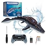 RC Boot Ferngesteuertes Dinosaurierboot Wasserdicht Ferngesteuerte Boote mit mit LED-Licht & Sprühnebel für Pools und Seen, Dual Propeller Ferngesteuerte Mosasaurus Poolspielzeug für Kinder Erwachsene