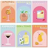 Brewlix 6 Stück Malen Nach Zahlen Erwachsene, DIY Set Erwachsene Paint by Numbers, Cocktail Poster Leinwand Set mit Pinseln und Acrylfarben Stil für Wanddeko, Ohne Rahmen (30x20cm)