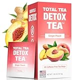 Total Tea Zero Coffein Tee Detox Tee - Ganz Natürlich - Kräutertee zur Sanften Reinigung Unterstützt die Leberregeneration, Körper entgiften, Entgiftungskur - 25 Teebeute Ingwer-Pfirsich