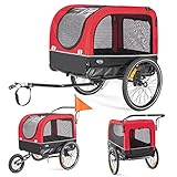 CXWXC Fahrradanhänger für Hunde 2 in 1 Fahrradanhänger & Jogger hundewagen mit Stoßdämpfer, Hundeanhänger Maximale Belastbarkeit 40KG/88LBS (Rot)