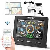 Raddy WF-100C Lite Wlan Wetterstation Funk mit Außensensor, hermometer innen/ausen, Barometer, Hygrometer, Windmesser, Regenmesser, Wettervorhersage für Haus, Garten