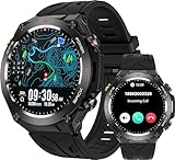 GPS Smartwatch Laufuhren mit Bluetooth Anruf, Fitness Tracker Pulsmesser Schlaftracker Schrittzähler Kompass Wasserdicht Militär Smartwatches für Android iOS Handys