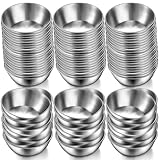 Mimorou Kleine Edelstahl-Schüsseln, Soßenschalen, 8,4 cm, rund, für Sushi, Dip-Schüssel, silberfarben, Mini-Gewürzbecher, Metallzutatenbehälter für Vorspeisen, Teller, Set für Küche, 100 Stück