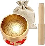 Gowkeey Tibetische Klangschalen Setz, 8.5cm Handarbeit Heilung Meditation Yoga Klang Schüssel mit Holz Klöppel und Klangschalenkissen- Einzigartige Geschenke für Frauen, Männer