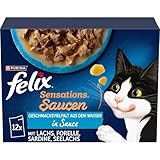 FELIX Sensations Saucen Katzenfutter nass, Fisch Sorten-Mix, 6er Pack (6 x 12 Beutel à 85g)