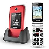 Tosaju Seniorenhandy Klapphandy ohne Vertrag Großtasten Handy für Senioren mit Ladestation Notruftaste Dual-SIM 1200 mAh Akku Lange Standby-Zeit 2,8 und 1,77 Zoll Doppel Farbdisplay