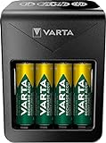 VARTA Akku Ladegerät, inkl. 4X AA 2100mAh, Batterieladegerät für wiederaufladbare AA/AAA/9V und USB Geräte, LCD Plug Charger+, Einzelschachtladung, Schwarz