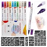 HAWINK Temporary Tattoo Markers for Skin, Tattoo Stifte Kinder Für Die Haut 10 Body Markings Hautfreundlich Dual-End Large Tattoo Stencils for Kids Adults ZYH2208001KIT