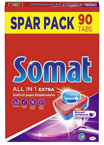 Somat All in 1 Extra Spülmaschinen Tabs, 90 Tabs, Geschirrspül Tabs für extra kraftvolle Reinigung und Edelstahlglanz