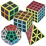 Coolzon Zauberwürfel 5 Stück Speed Cube Set Pyraminx + Megaminx + 2 x 2 + 3 x 3 + 4 x 4 Magic Puzzle Cube Würfel Carbon Faser Aufkleber in Geschenkbox für Kinder Erwachsene