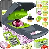 Nicer Dicer Gemüseschneider 15-in-1 Edelstahl | Mandoline mit 7 Klingen | Für Zwiebeln, Kartoffeln, Gurken | Inkl. Handschutz & Eiertrenner(Schwarz)