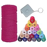 VITSOLE Makramee Garn - 3mm x 100m/109Yards/328 Feet (28 Farben) 100% Baumwolle Makramee Baumwollgarn mit 4 Einfachdrehung & 1 Maßband für Wandbehänge DIY Handwerk