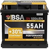 BSA Autobatterie 55Ah 12V Batterie 520A/EN +30% Startleistung ersetzt 44Ah 45AH 50AH 52AH 46AH 55AH 47Ah 53AH