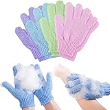 4 Paar exfolierende Badehandschuhe, Bambus-Duschhandschuhe, Exfoliator-Handschuhe, um eingewachsene Haare und tote Haut zu schrubben, exfolierende Handschuhe für Dusche-Spa-Körperscrubs (blau, rosa, l