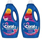 Coral Colorwaschmittel Optimal Color XXL Flüssigwaschmittel für länger strahlende Farben mit Farbpflege-Kraft natürlicher Herkunft 60 WL (Packung mit 2)