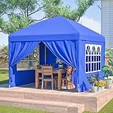 Hommdiy Pavillon 3x3m mit 4 Seitenwänden, 3-Fach Höhenverstellbar, Faltpavillon Gartenpavillon (Blau)