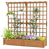 HOMASIS 2 Stück Blumenkasten mit Rankgitter & Dachregal, Pflanzkasten mit Spalier, 180 cm Pflanzkübel Hochbeet aus Holz, Rankhilfe für Blumen & Kletterpflanz, Pflanzgefäß für Garten Balkon Terrasse