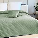 Euromat Tagesdecke Steppdecke Bettüberwurf Gesteppte Zweiseitig Tagesdecke mit 2 Kissenbezüge 40x40 cm- (Pastellgrün- Parla 3D, 220x240 cm)